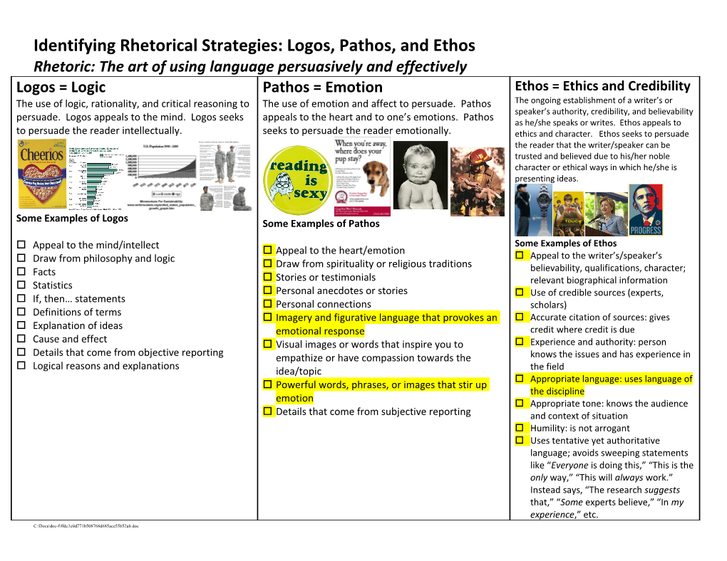 Identifying Rhetorical Strategies: Logos, Pathos, and Ethos