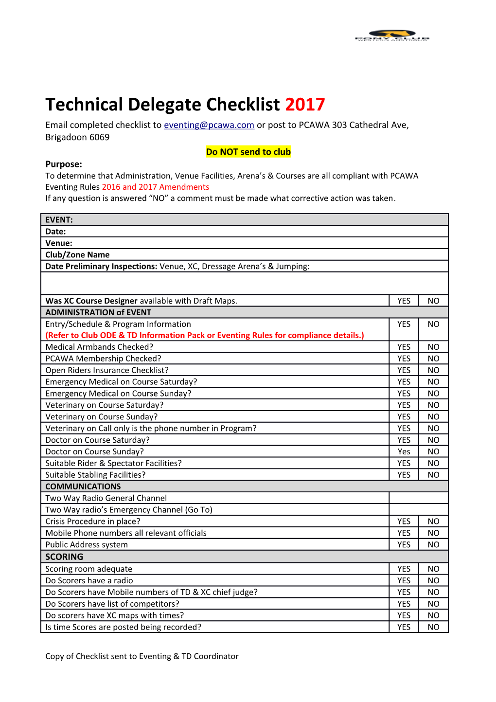 Technical Delegate Checklist 2017