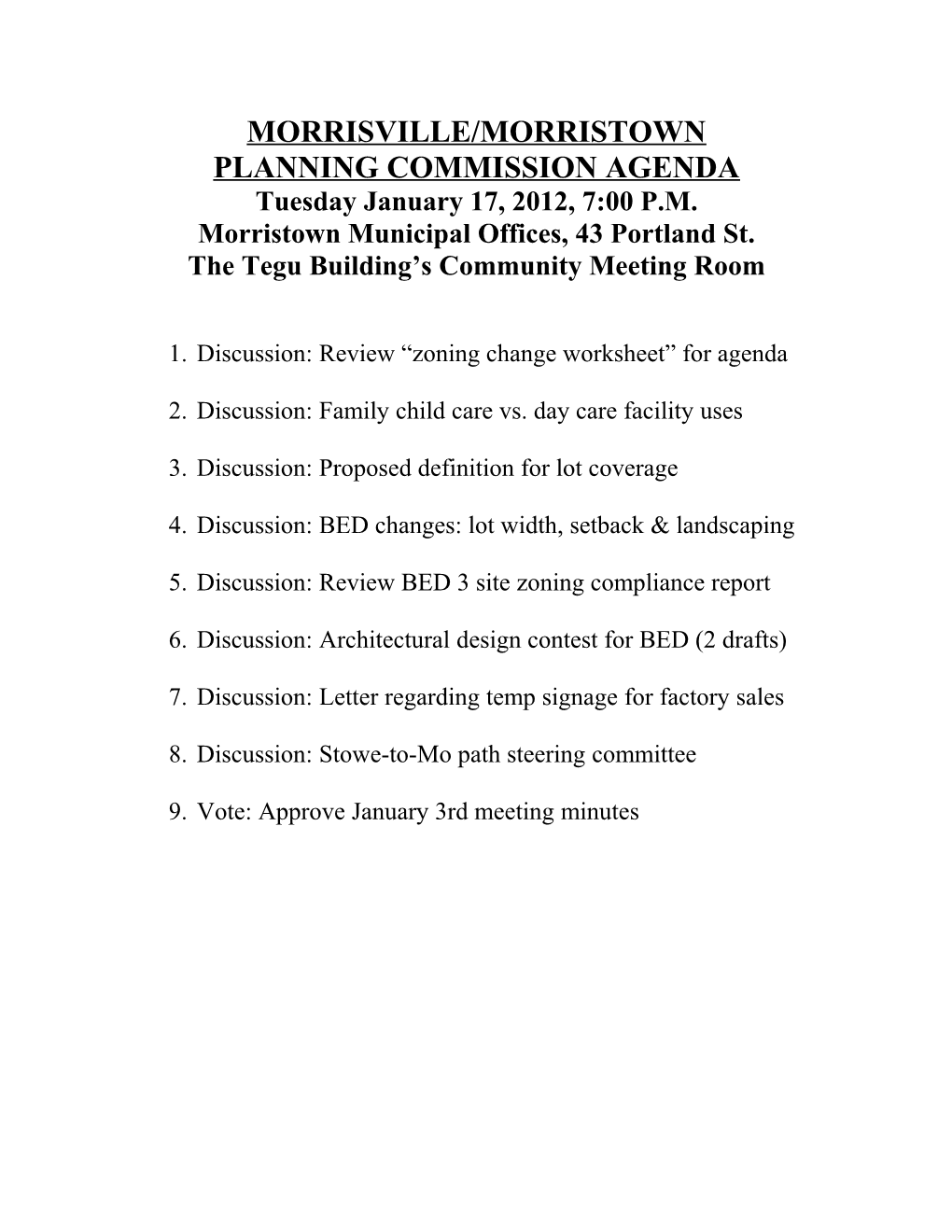 Morristown Planning Commission 9/4/07
