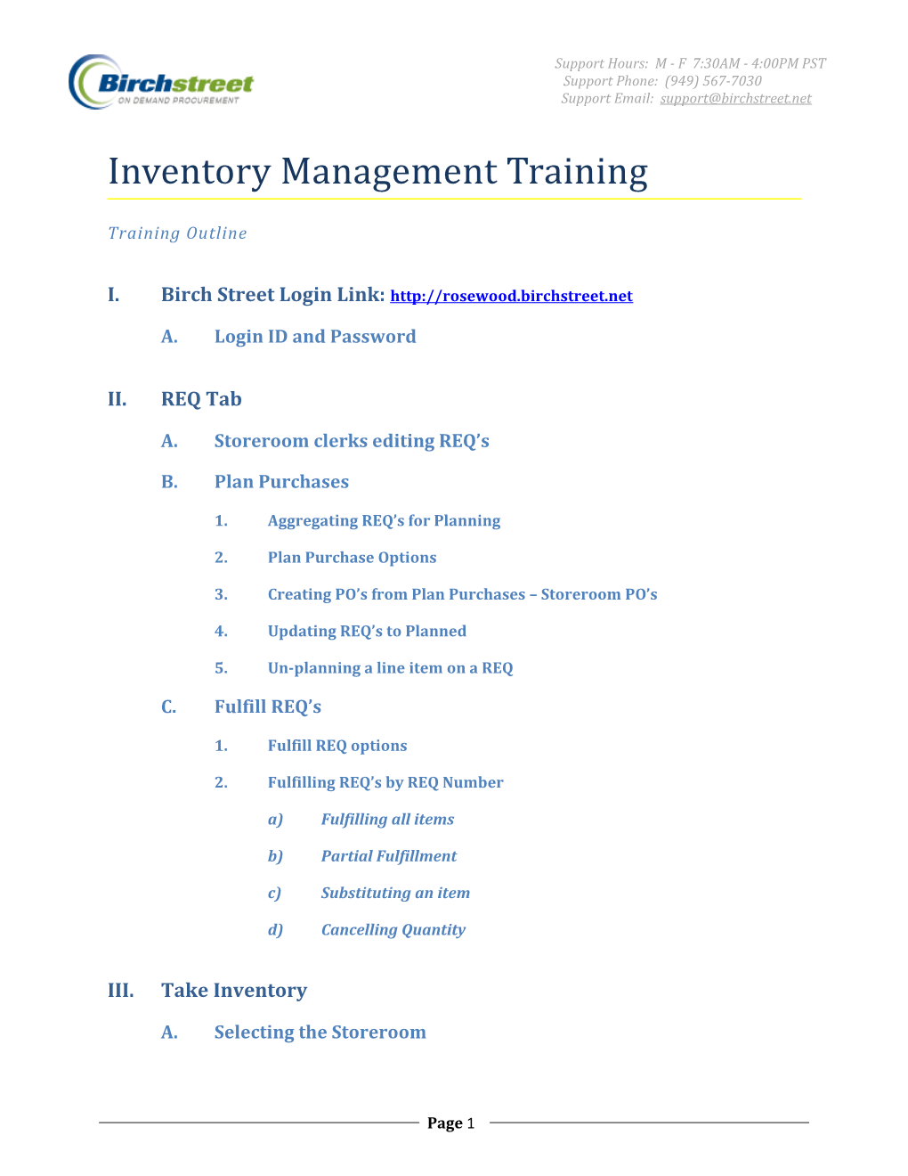 Inventory Training Outline