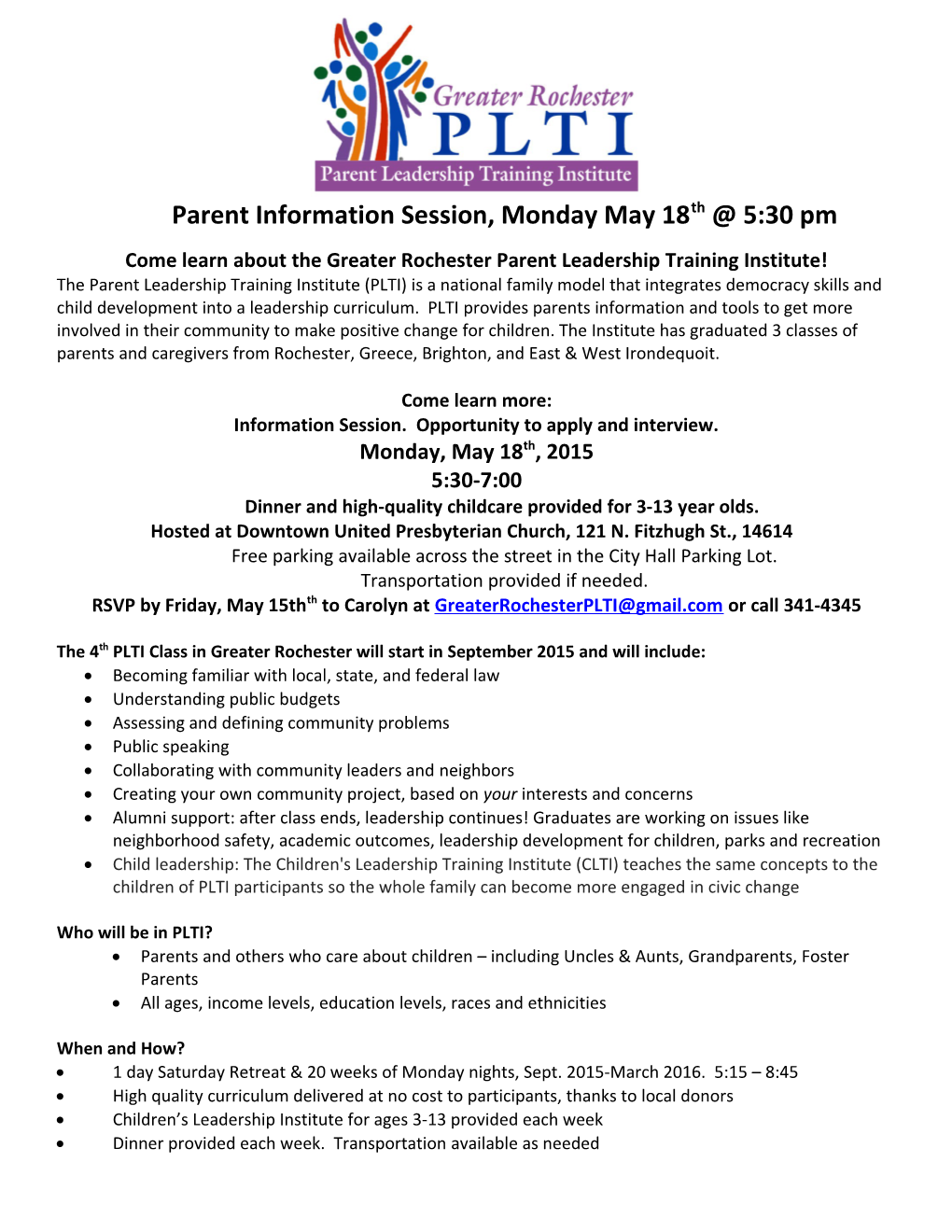 Come Learn About the Greater Rochester Parent Leadership Training Institute!