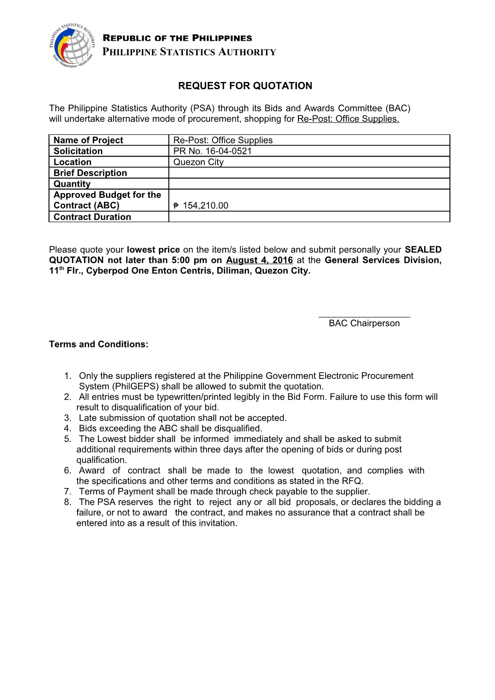 Request for Quotation s37