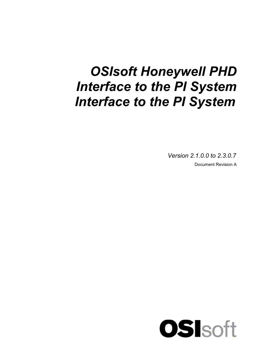 Osisoft Honeywell PHD Interface to the PI System