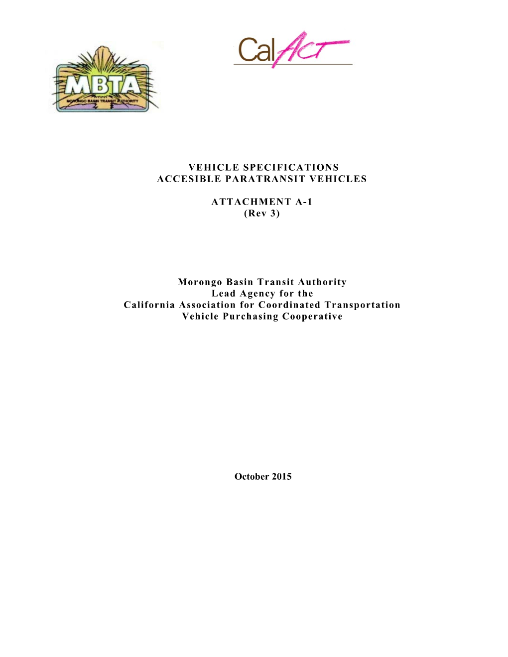Calact/MBTA Vehicle Purchasing Cooperative RFP 15-03 Attachment A-1