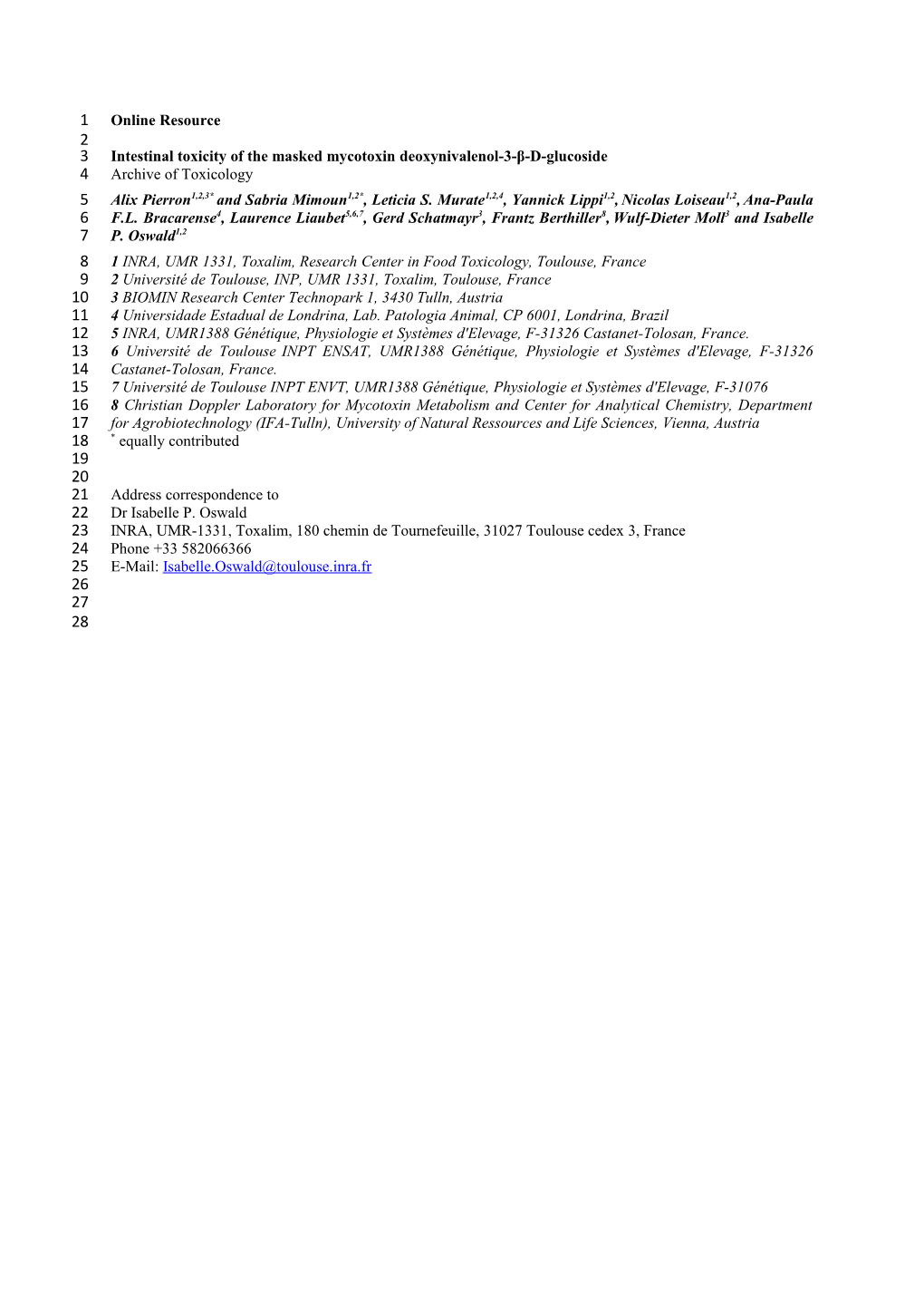 Intestinal Toxicity of the Masked Mycotoxin Deoxynivalenol-3-Β-D-Glucoside