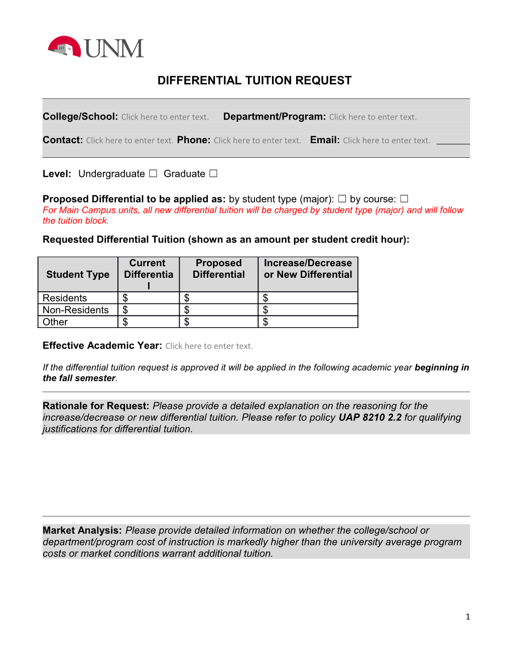 Differential Tuition Request