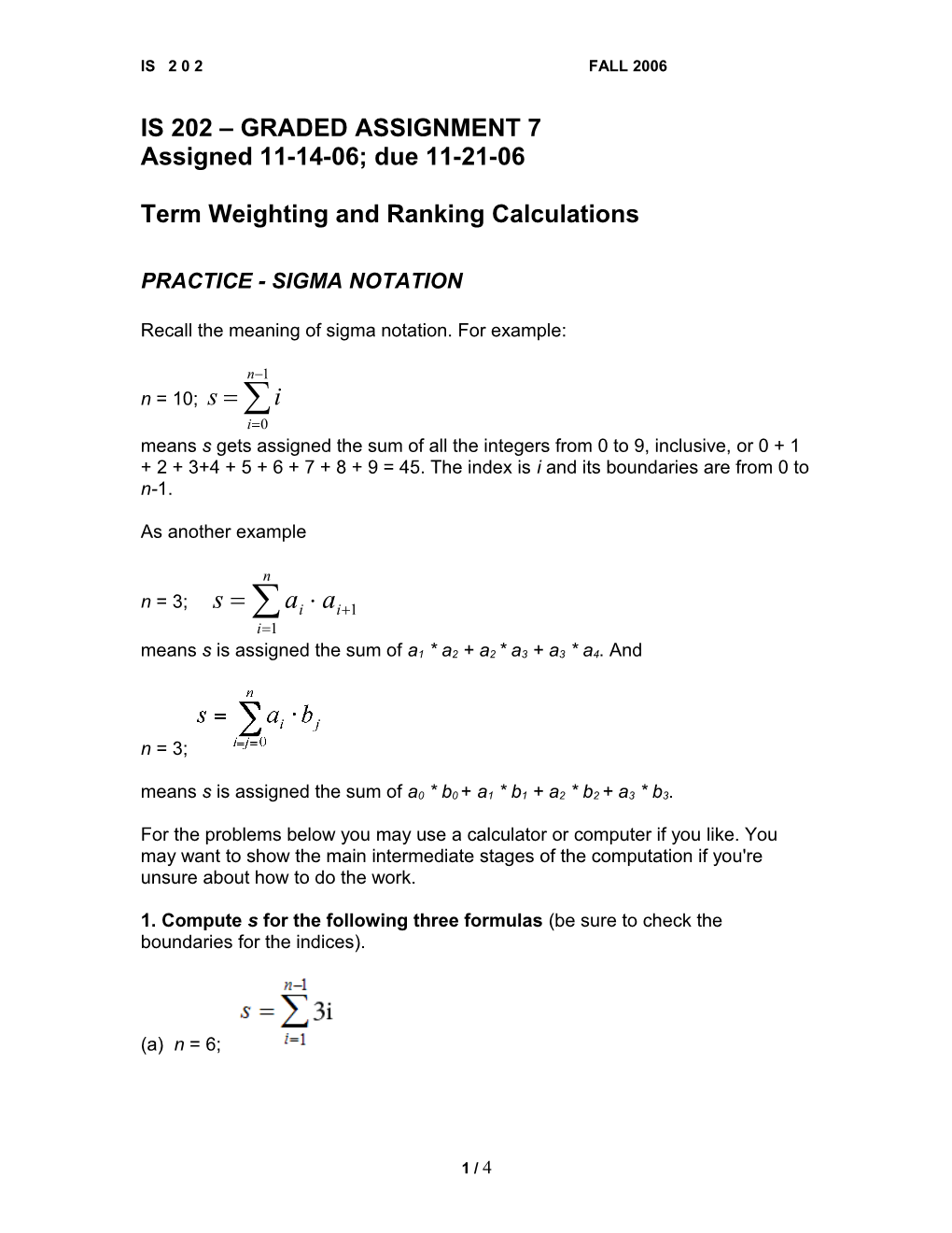 Term Weighting and Ranking Calculations