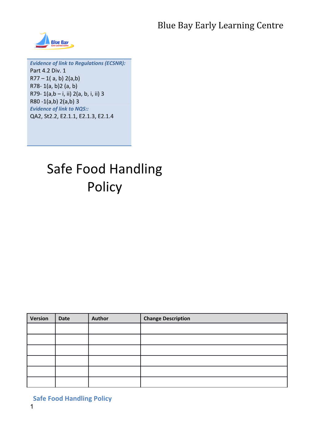 Safe Food Handling Policy