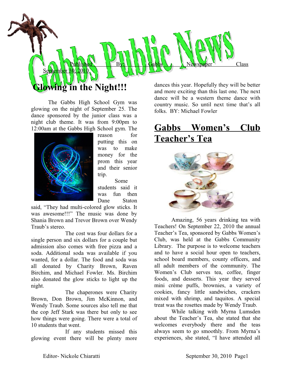 Published By: Gabbs Newspaper Class September 30, 2010