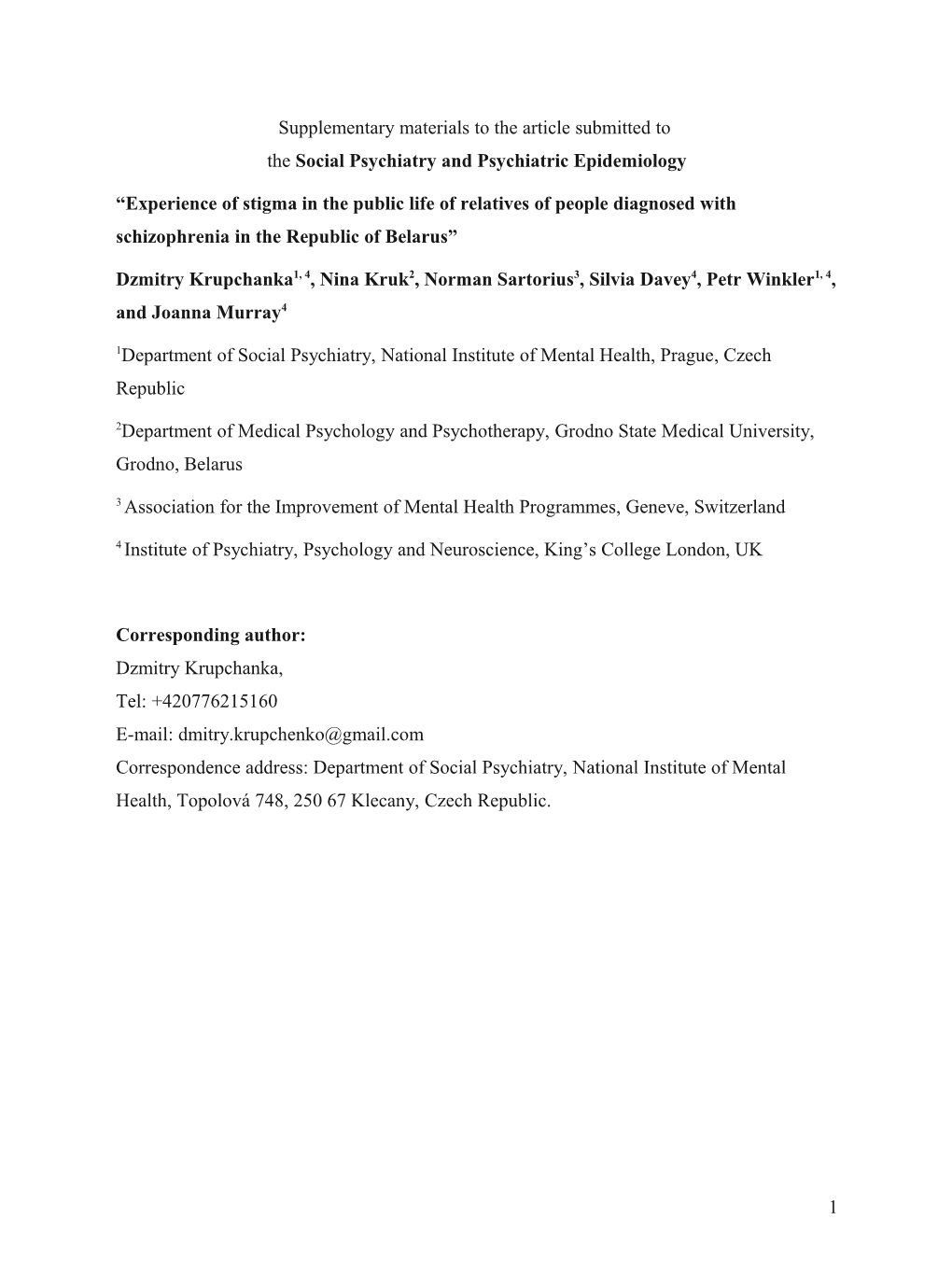 Experience of Stigma in the Public Life of Relatives of People Diagnosed with Schizophrenia