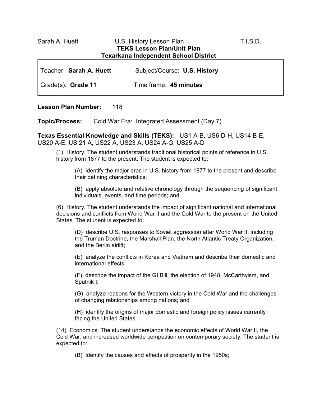 TEKS Lesson Plan/Unit Plan s6