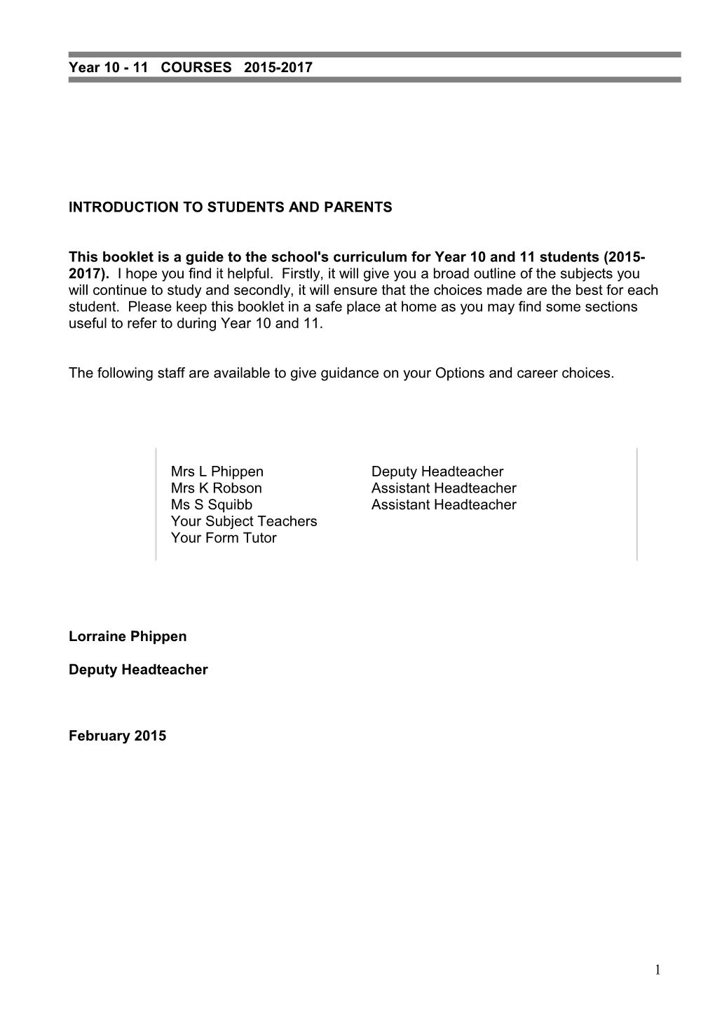 Introduction to Students and Parents