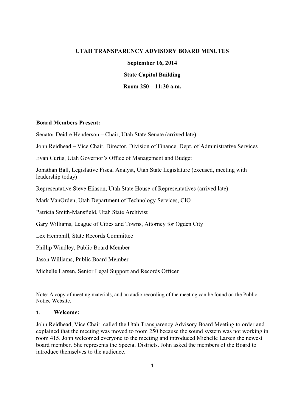 Utah Transparency Advisory Board Minutes