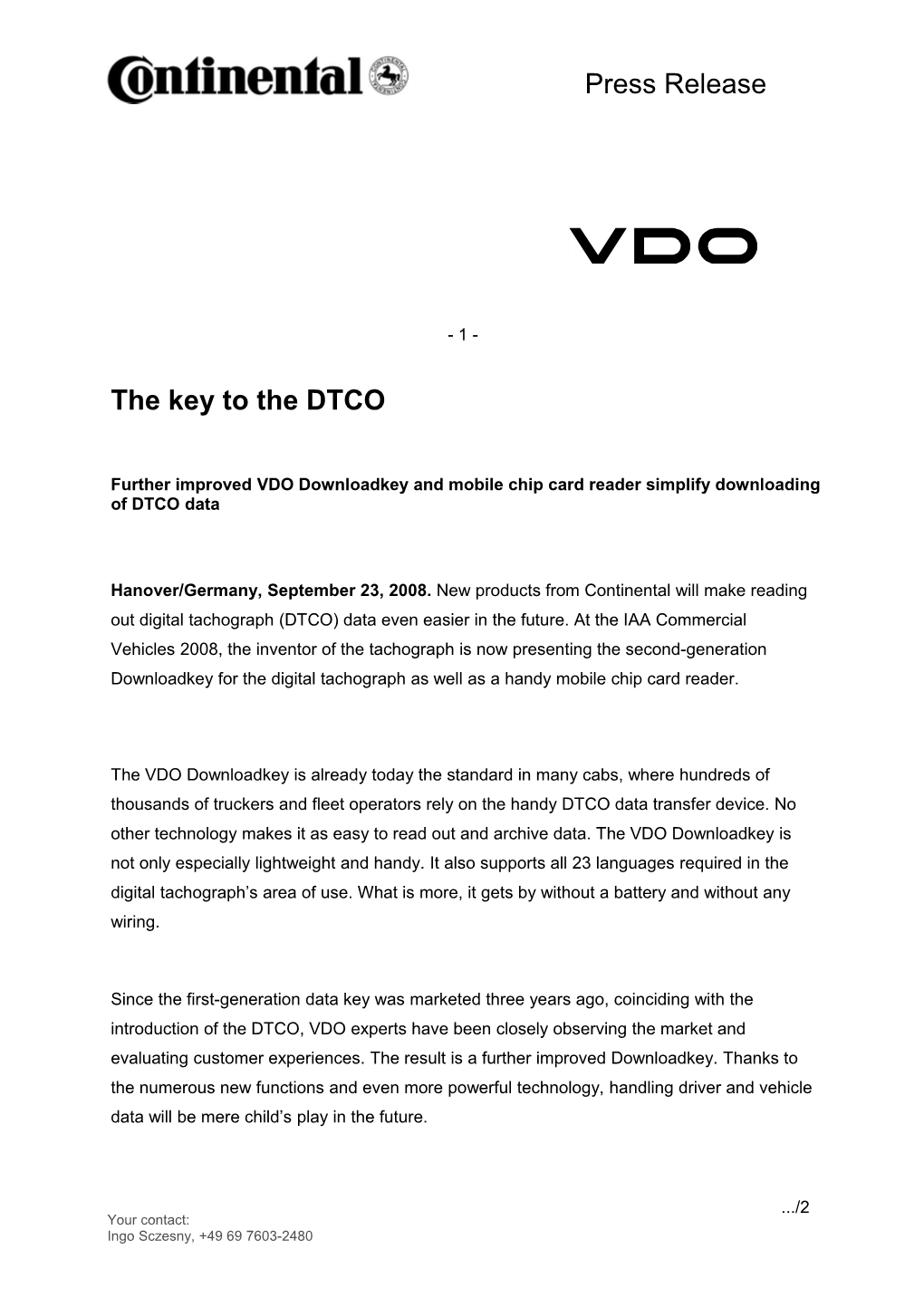 Further Improved VDO Downloadkey and Mobile Chip Card Reader Simplify Downloading of DTCO Data