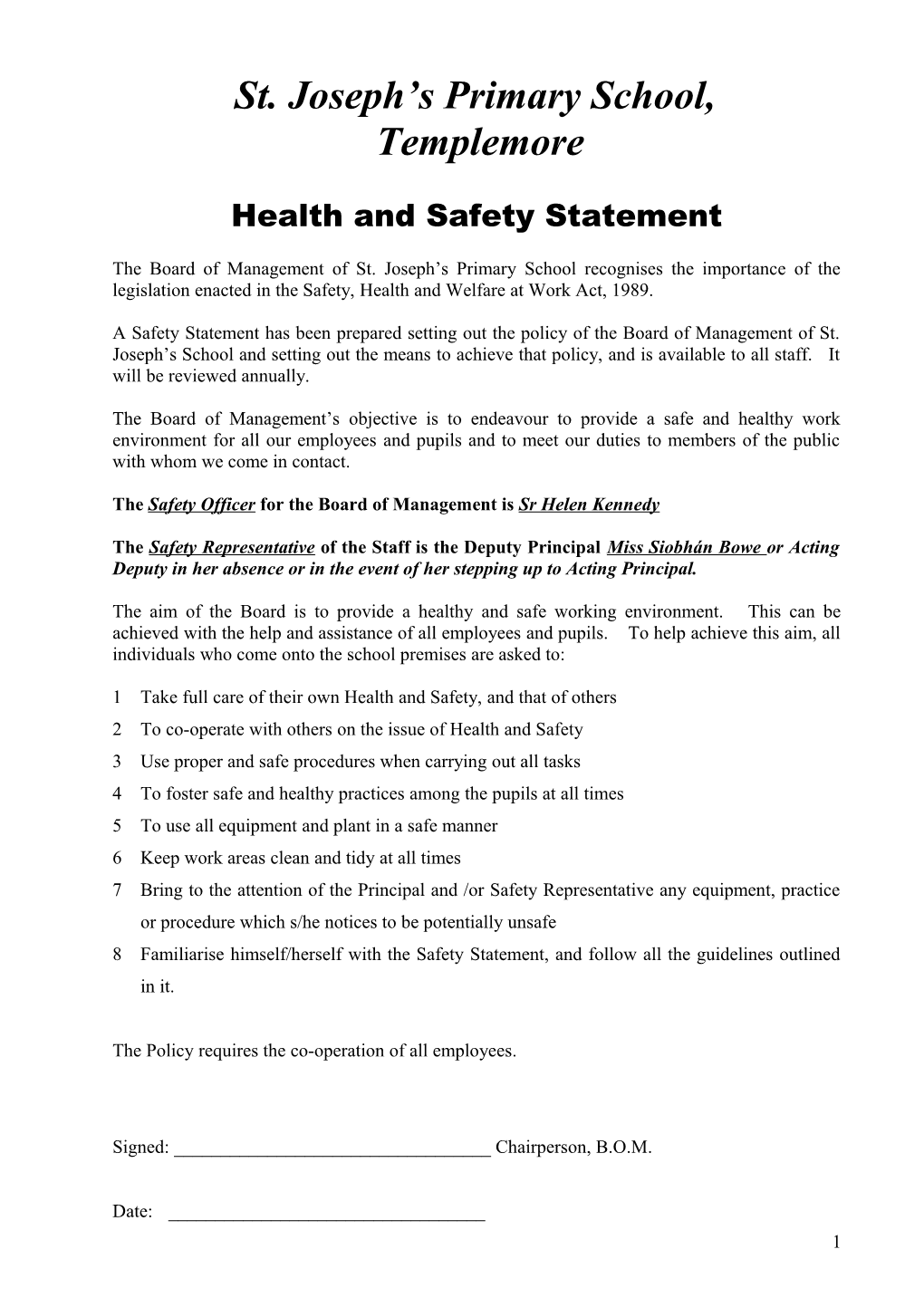 Health and Safety Statement
