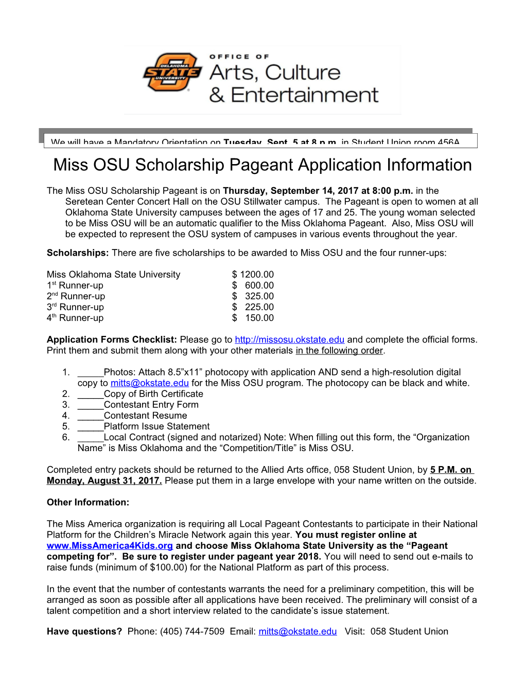 Miss Osu Scholarship Pageant