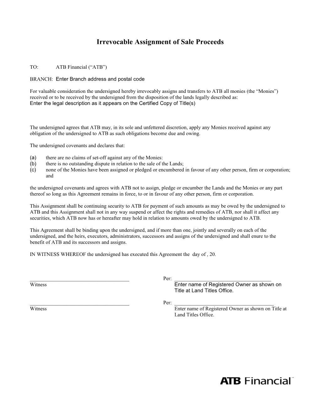 Form 7430 (Rev. 2018-01) - Irrevocable Assignment of Sale Proceeds