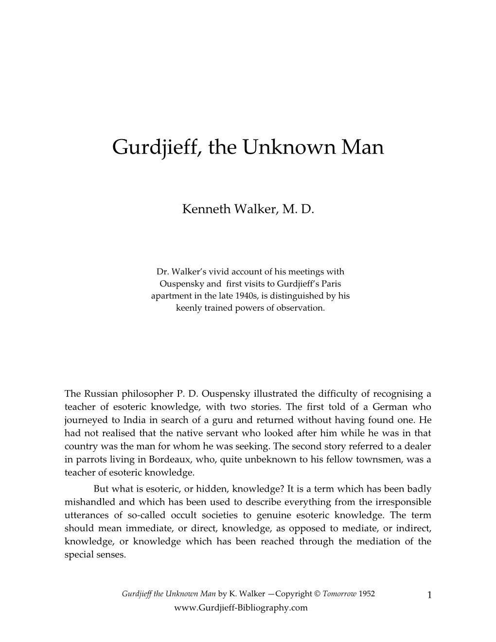 Gurdjieff, the Unknown Man