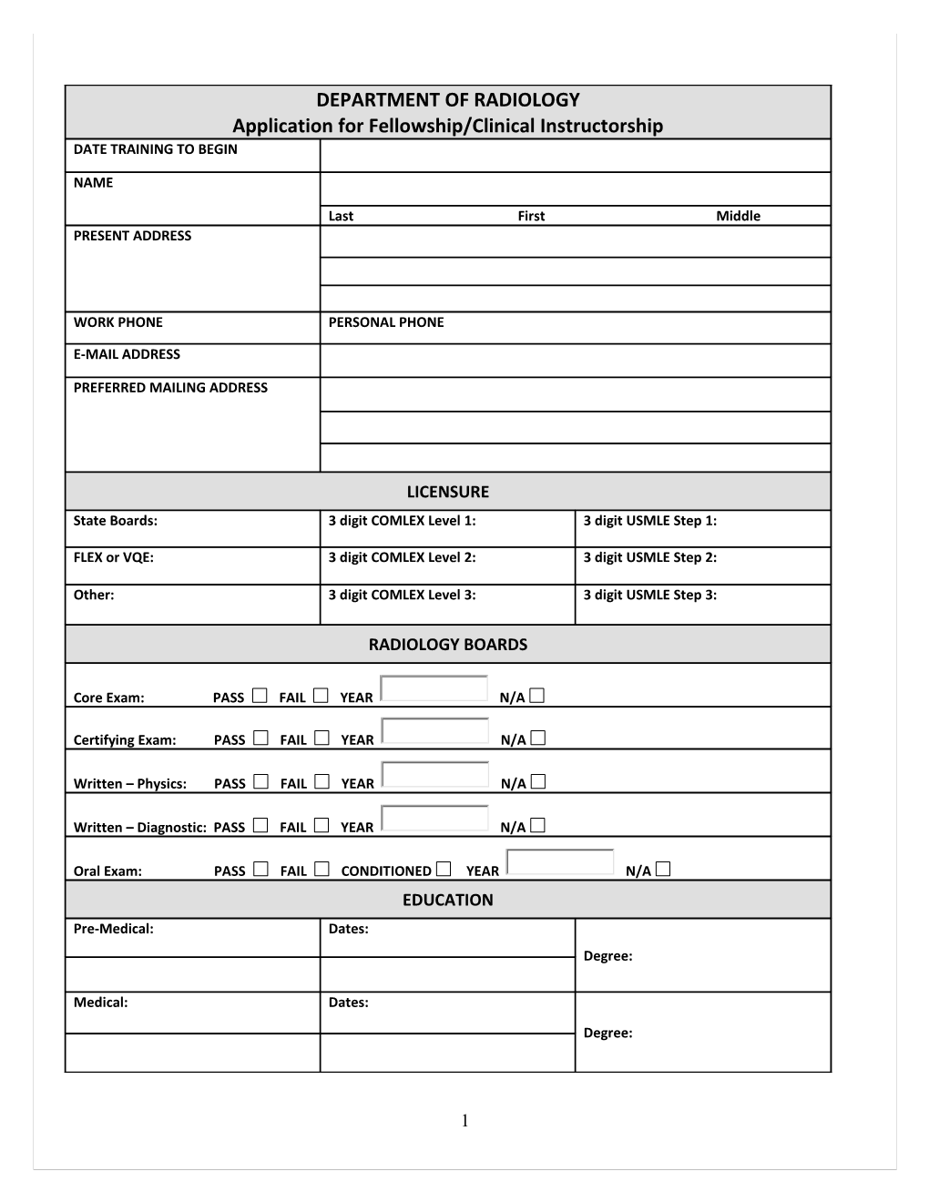 Application for Fellowship/Clinical Instructorship