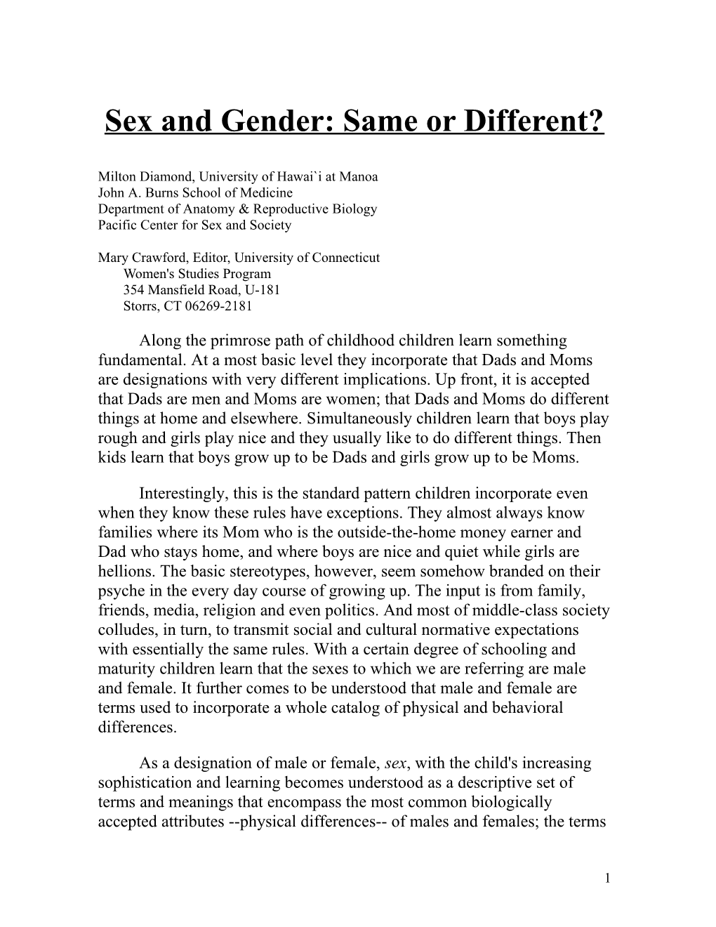 Sex and Gender: Same Or Different