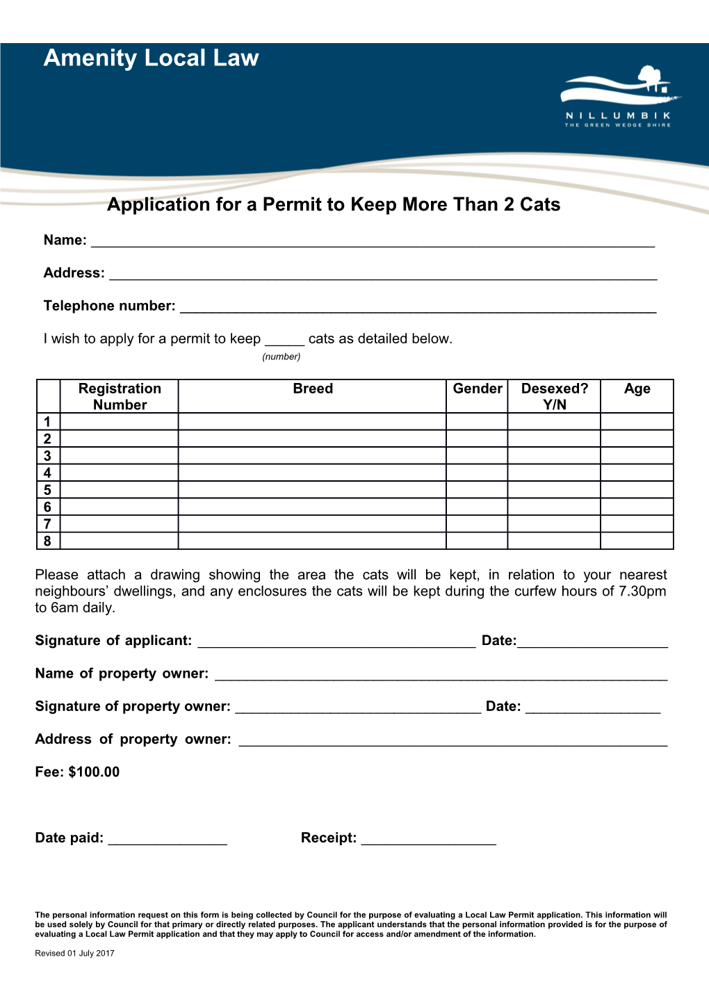 More Than 2 Cats Permit Application