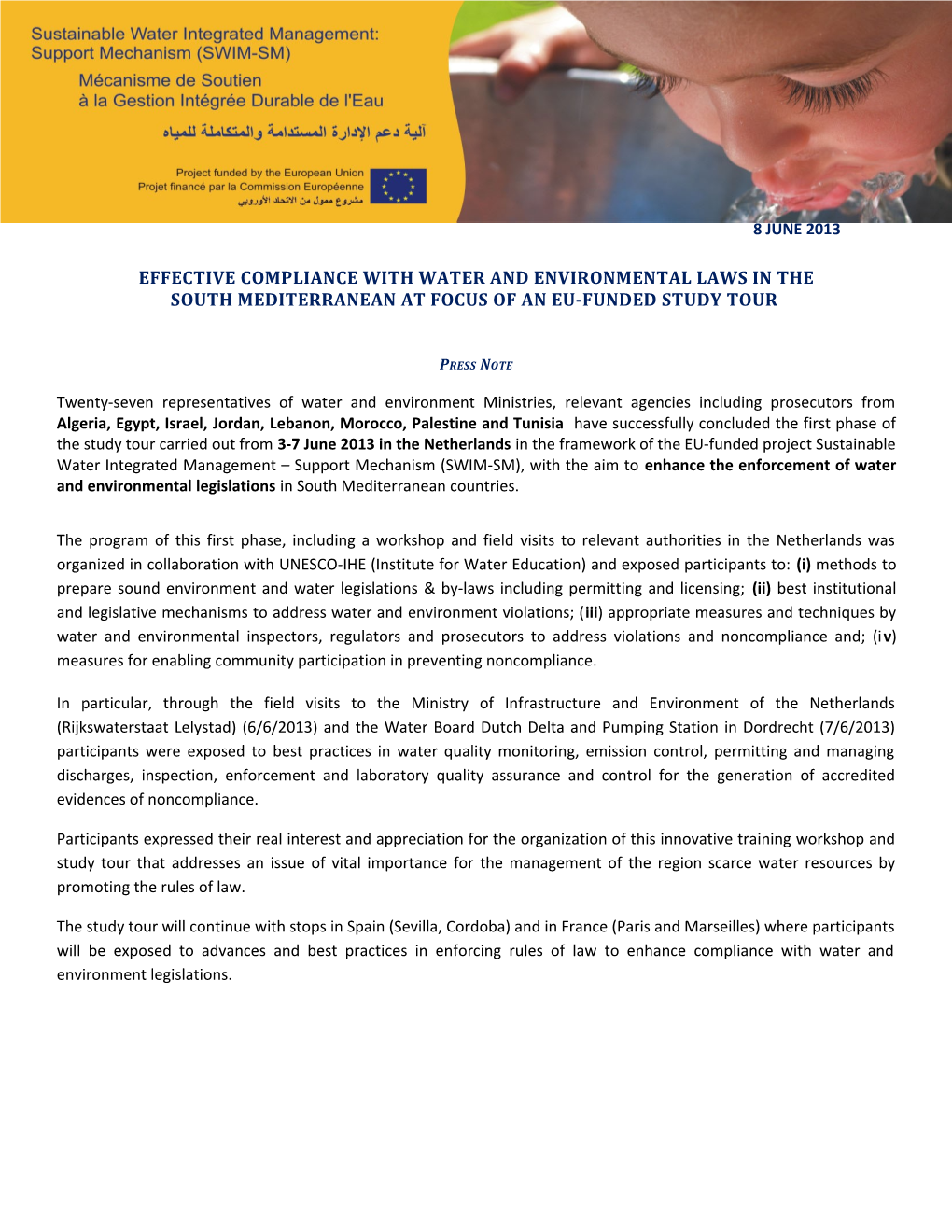 Effective Compliance with Water and Environmental Laws in the South Mediterranean at Focus