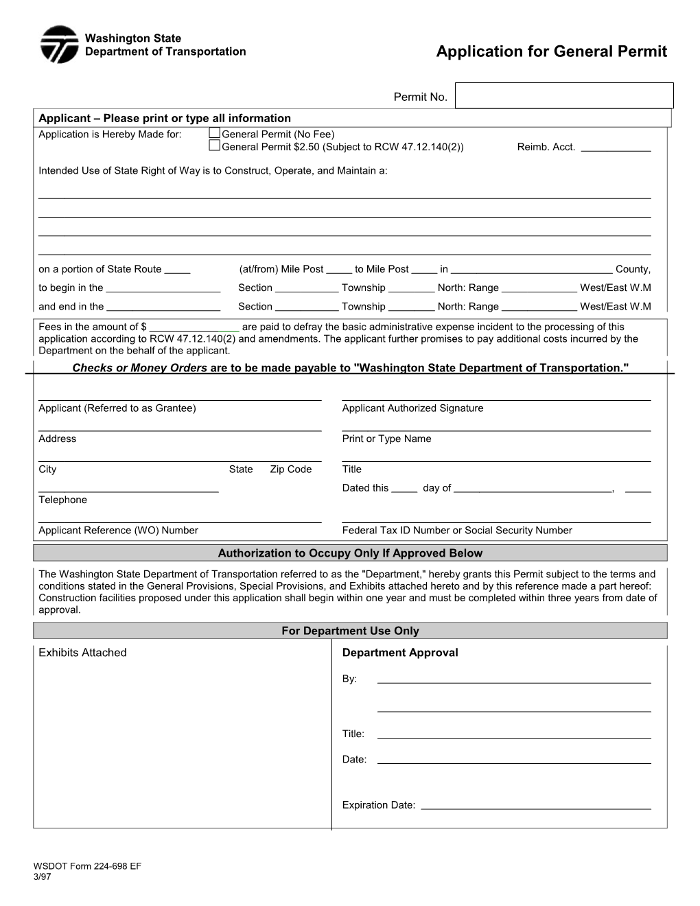 Application for General Permit - Northwest Region Utilities