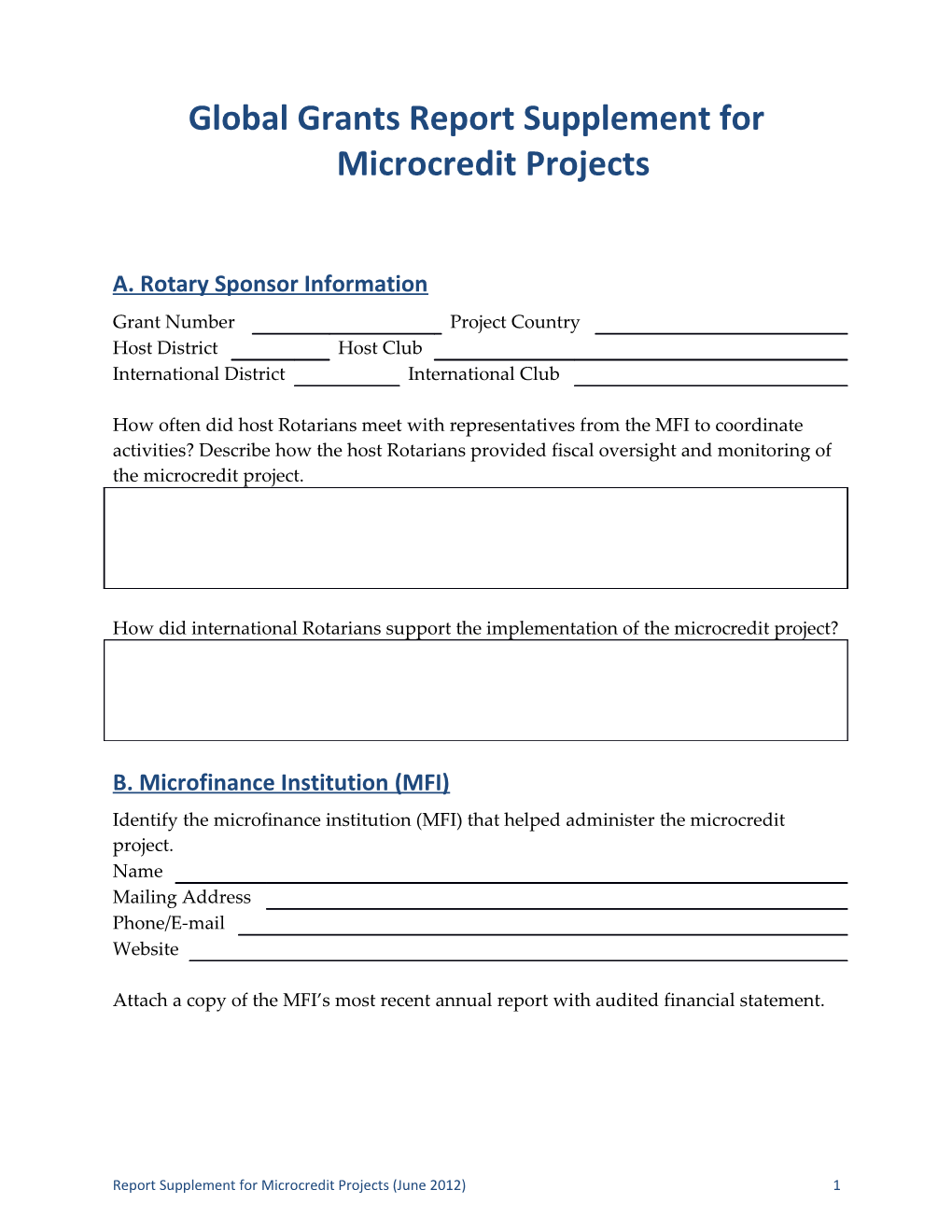 Report Supplement for Microcredit Projects