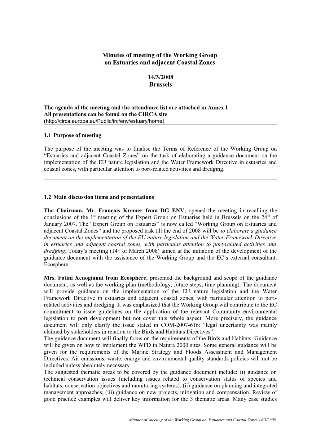 Minutes of Meeting of the Working Group
