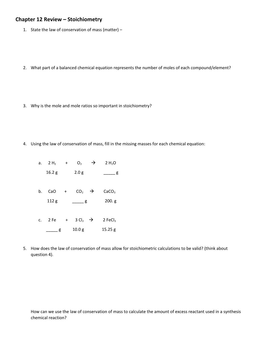 Chapter 12 Review Stoichiometry