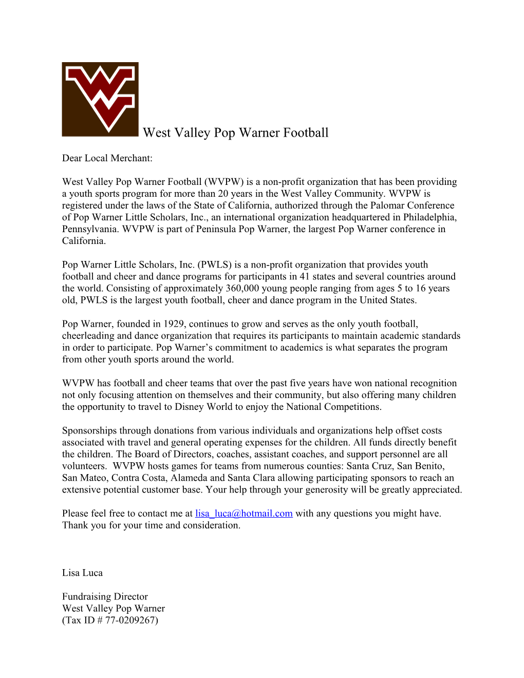 West Valley Pop Warner Football