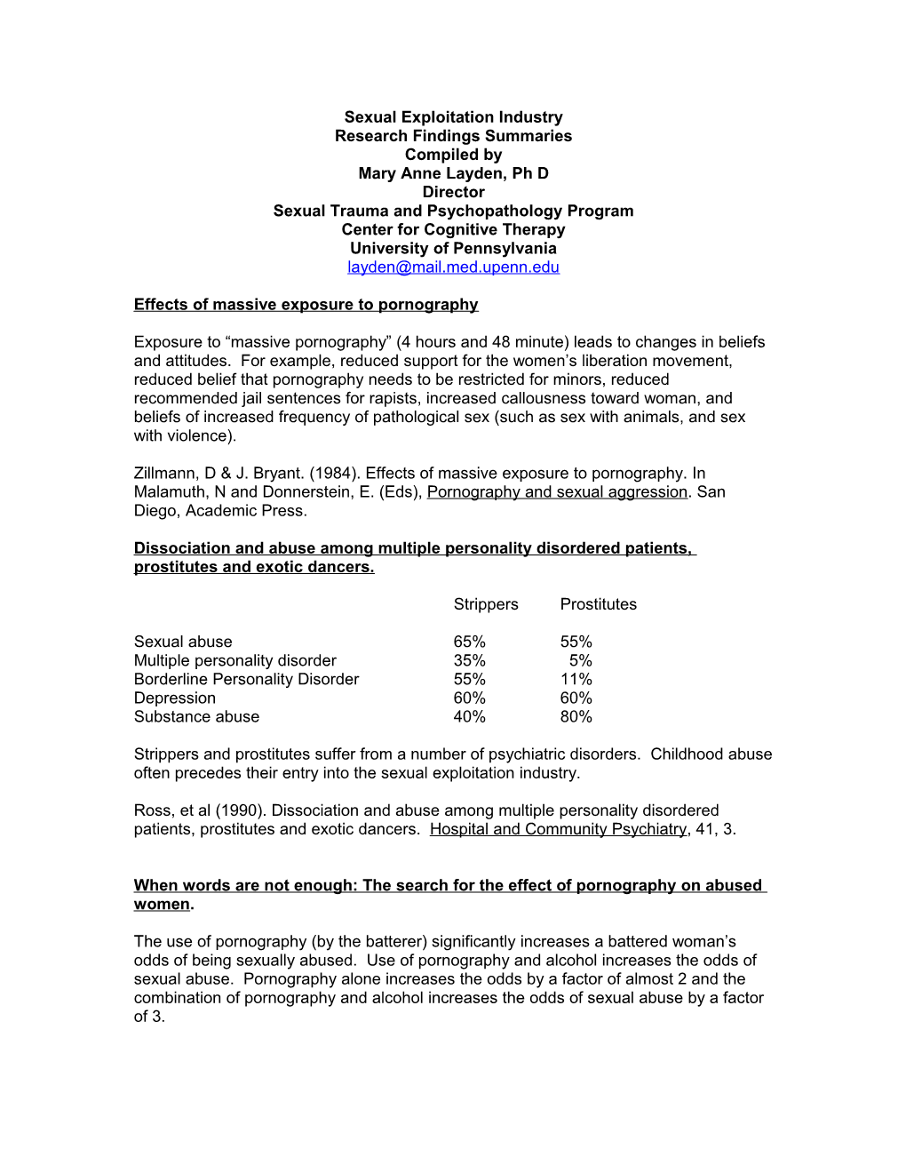 Research Findings Summaries