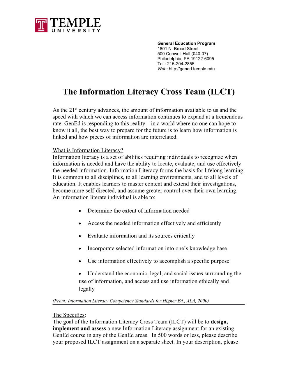The Information Literacy Cross Team (ILCT)