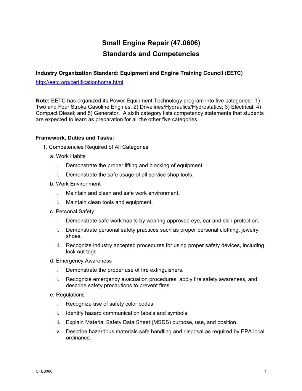 Industry Organization Standard: Equipment and Engine Training Council (EETC)
