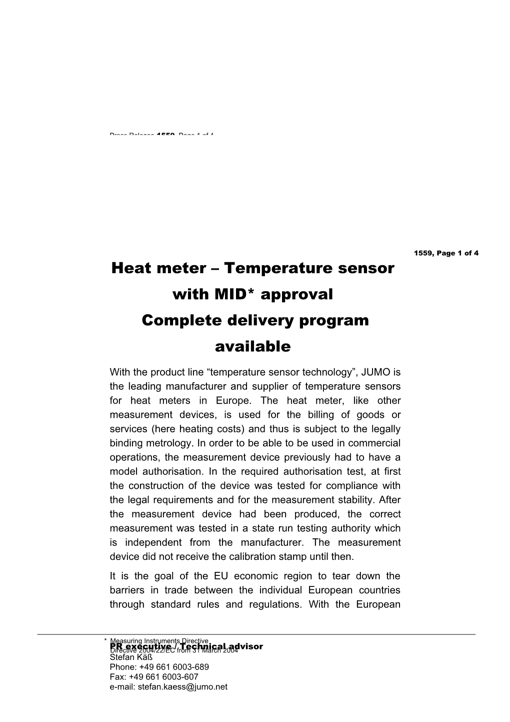 Heat Meter Temperature Sensor