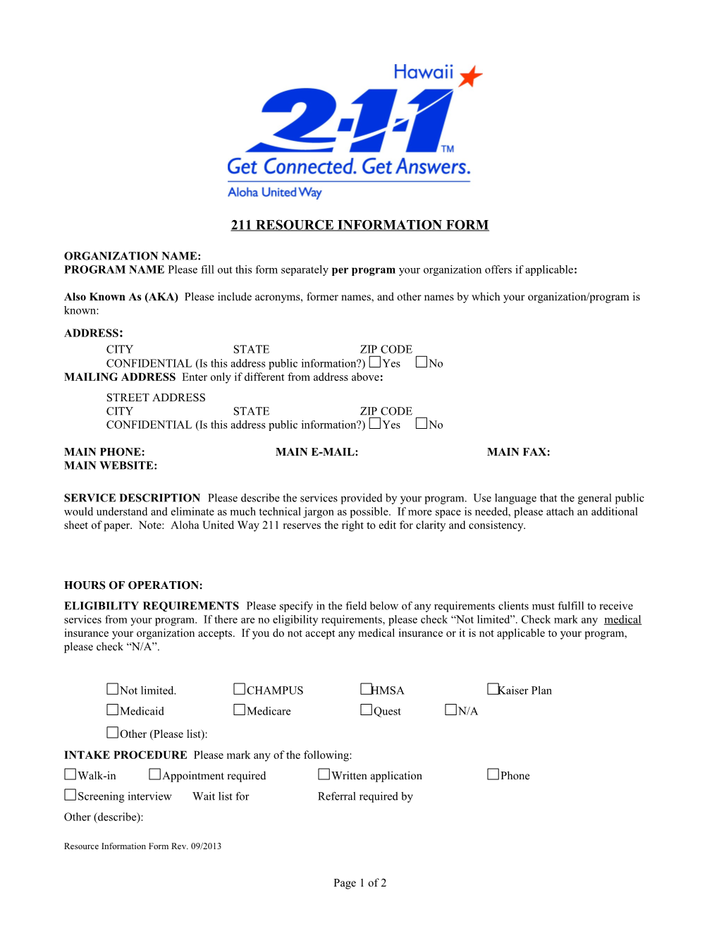 211 Resource Information Form