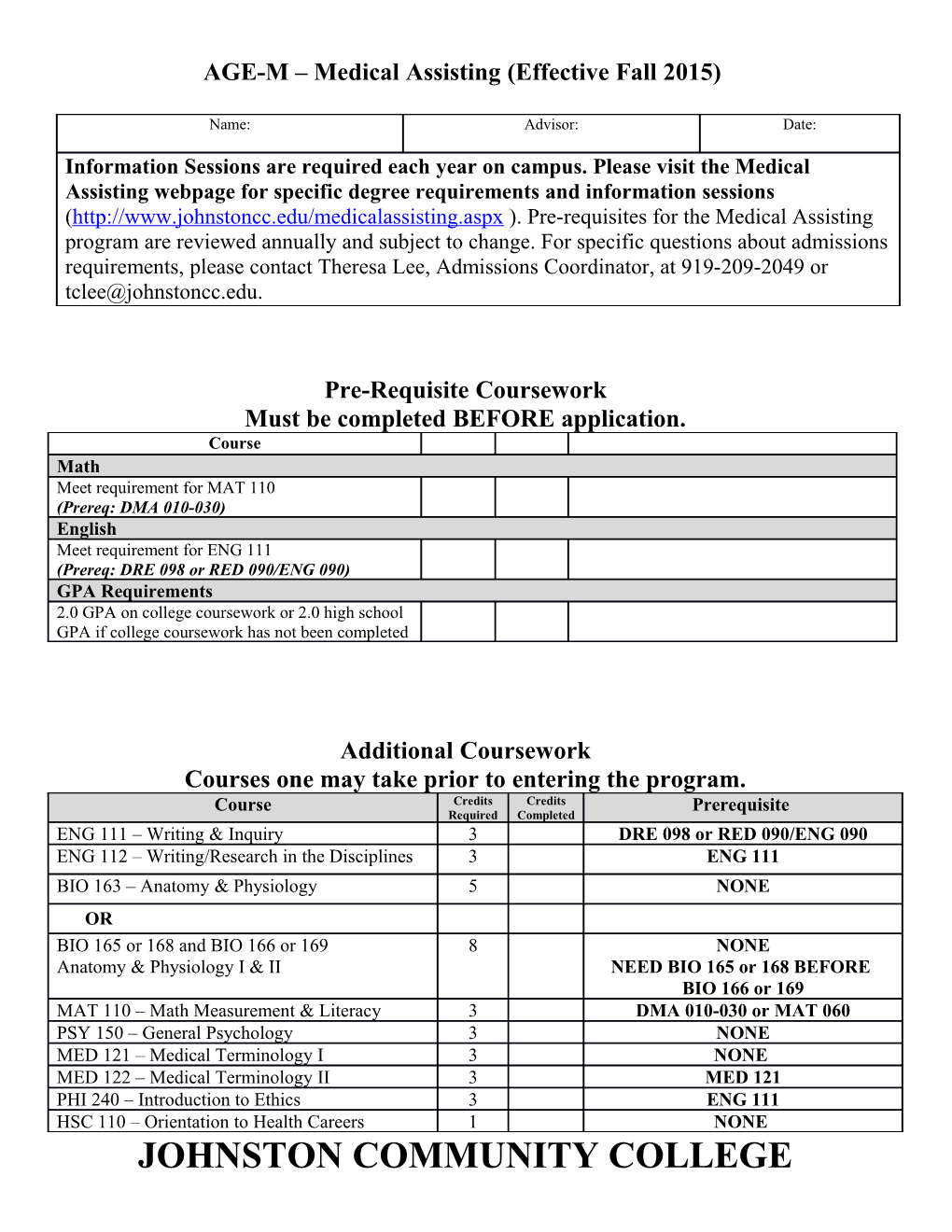 AGE-M Medical Assisting (Effective Fall 2015)