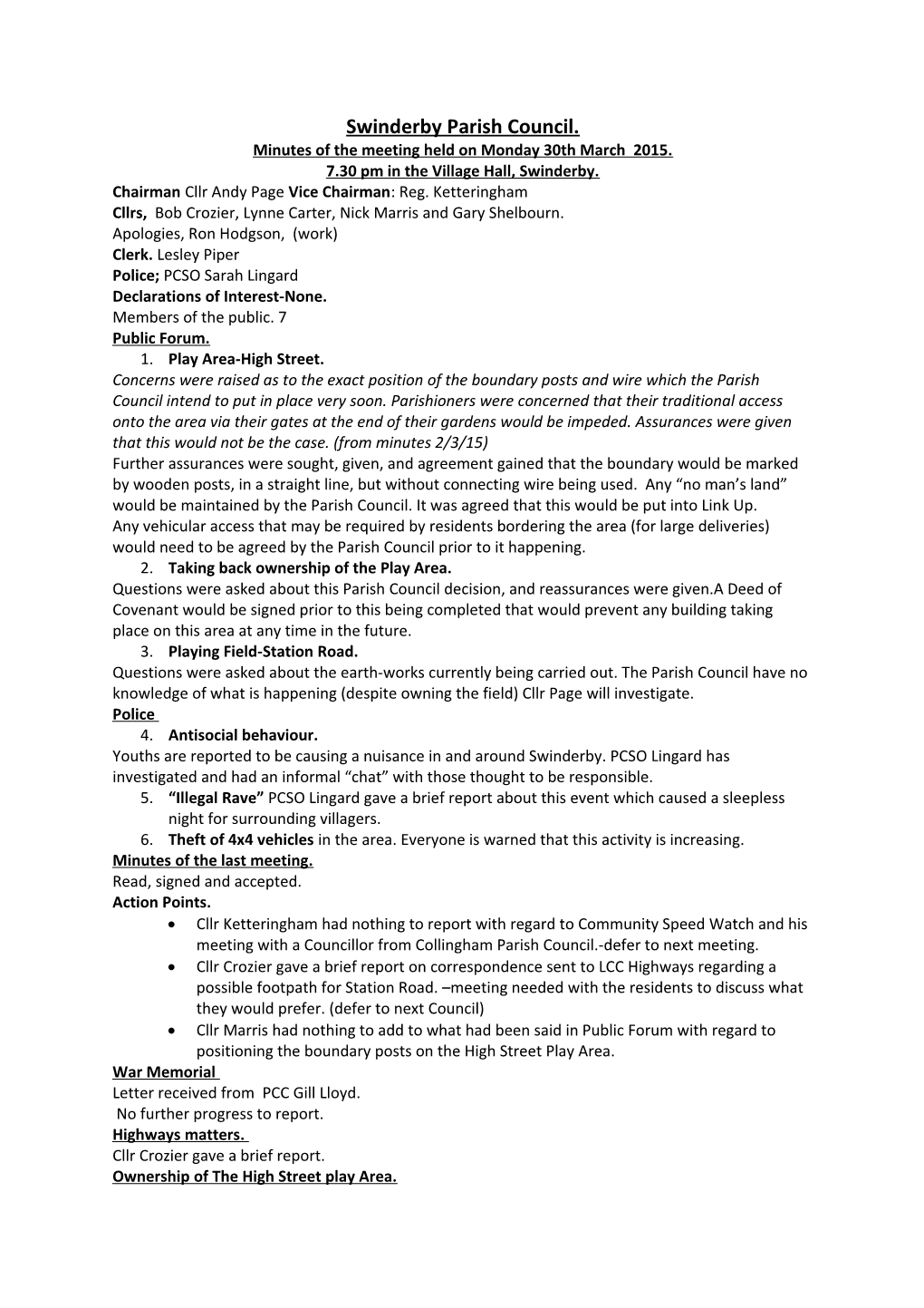 Swinderby Parish Council s1