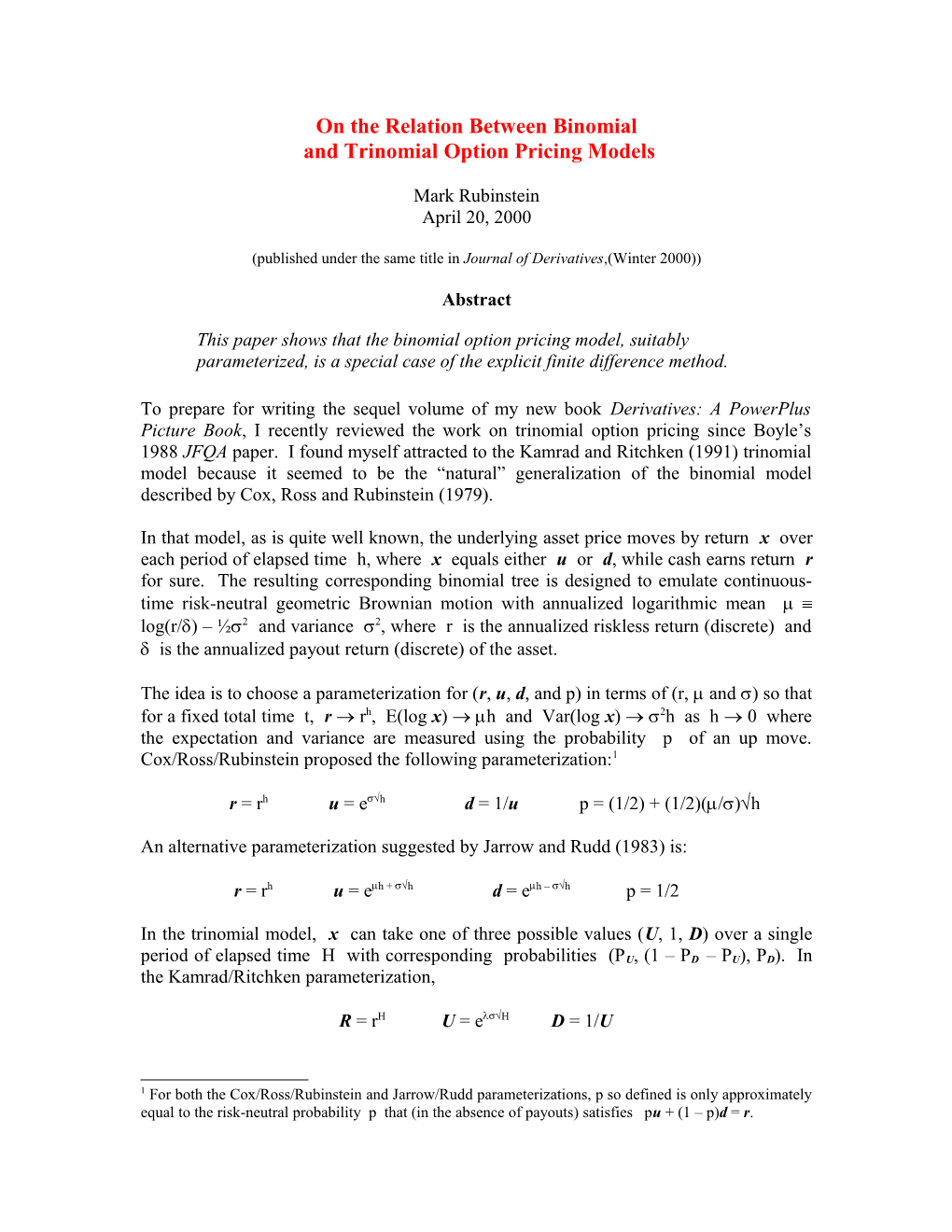 On the Relation of Binomial and Trinomial Option Pricing Models