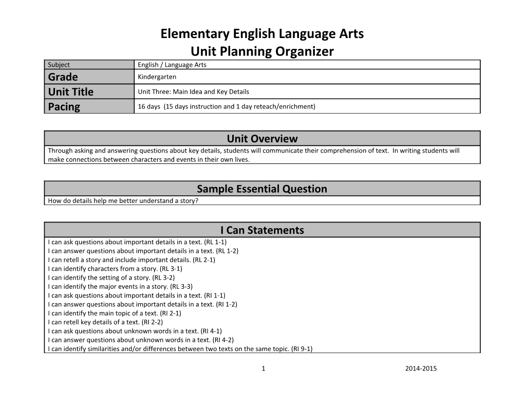 Elementary English Language Arts