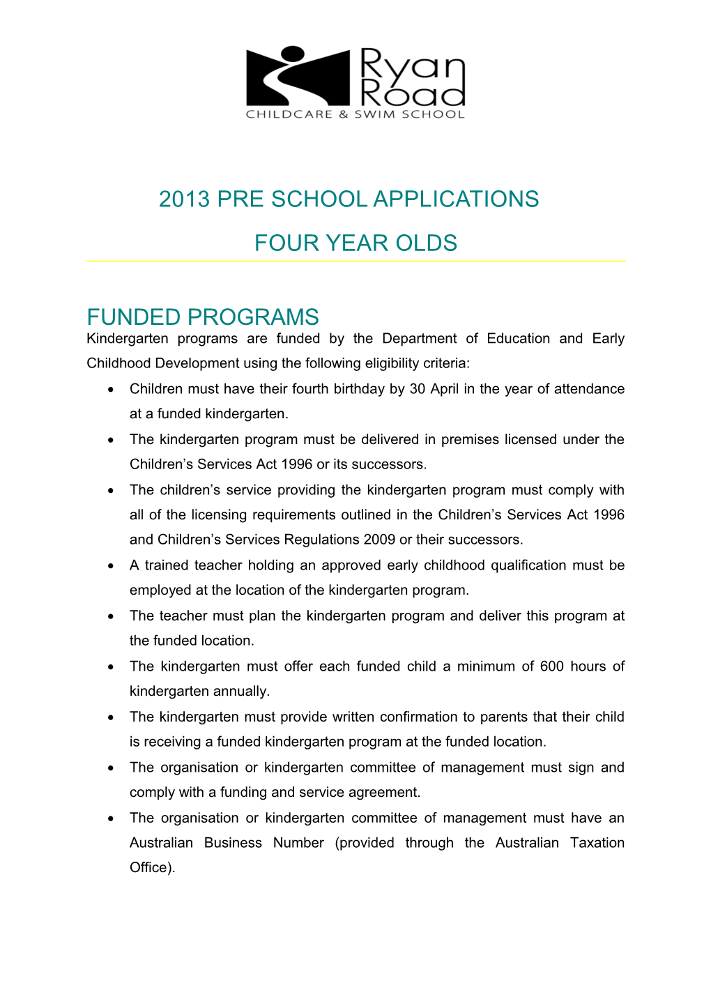2013 Pre School Applications