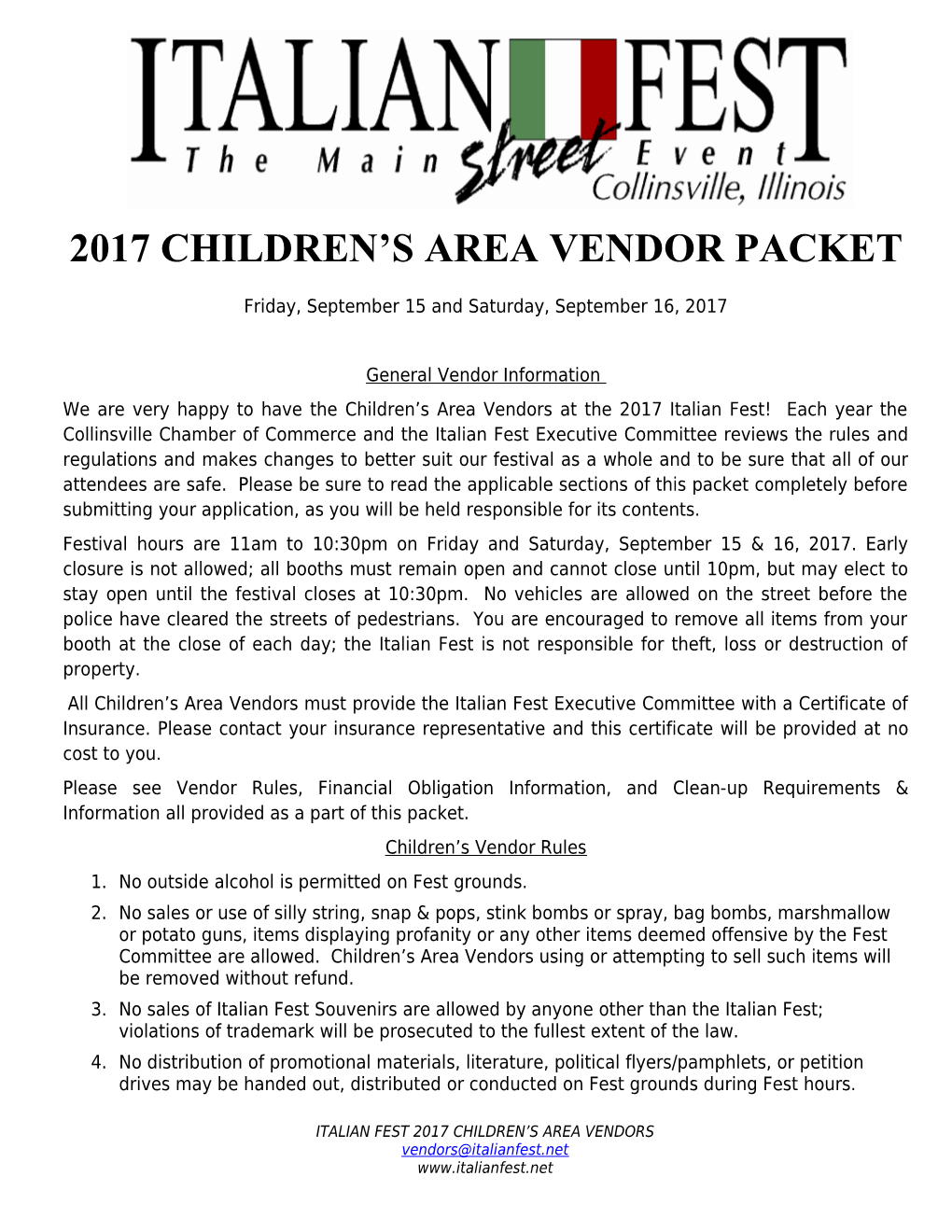 2017 Children S Area Vendor Packet