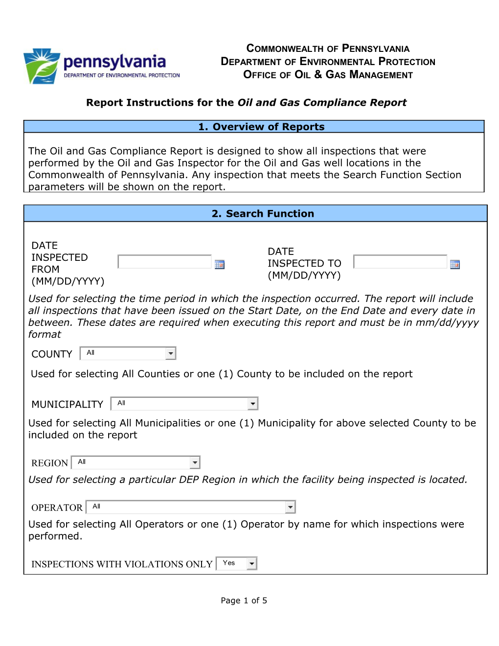 Report Instructions for the Oil and Gas Compliance Report