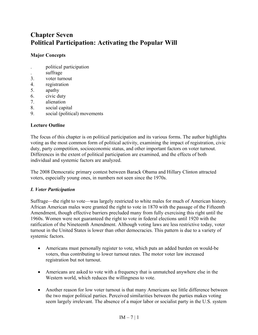 Political Participation: Activating the Popular Will