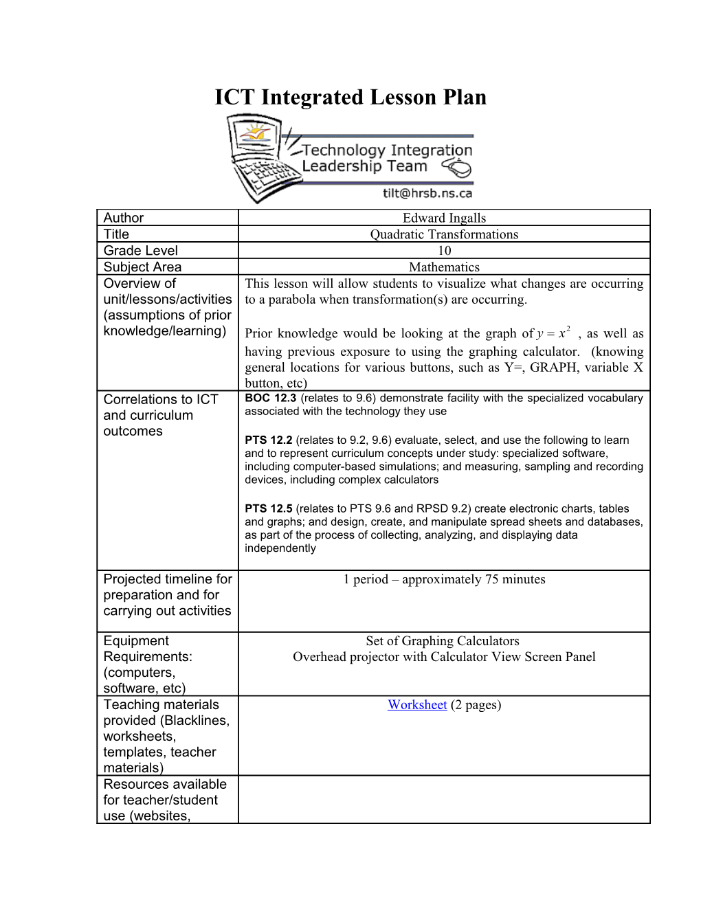 ICT Integrated Lesson Plan