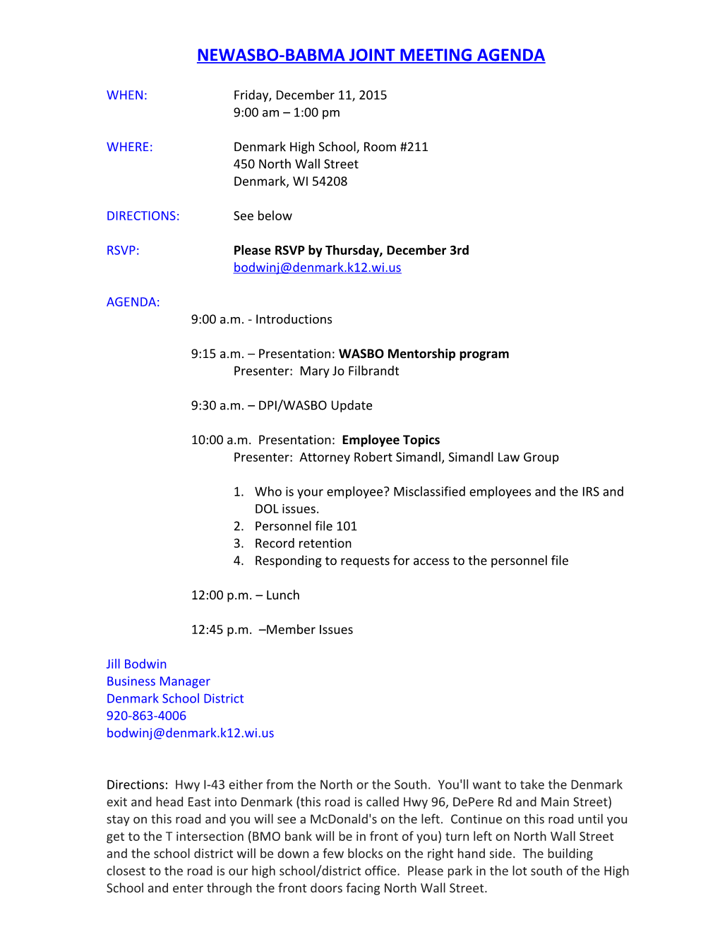 Newasbo-Babma Joint Meeting Agenda