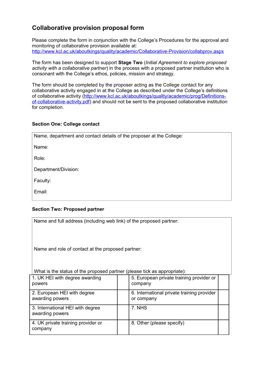 Collaborative Provision Proposal Form