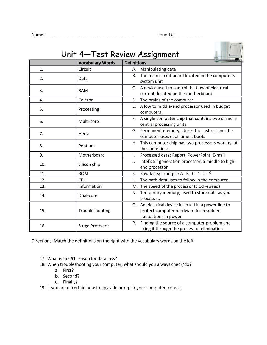 Unit 4 Test Review Assignment