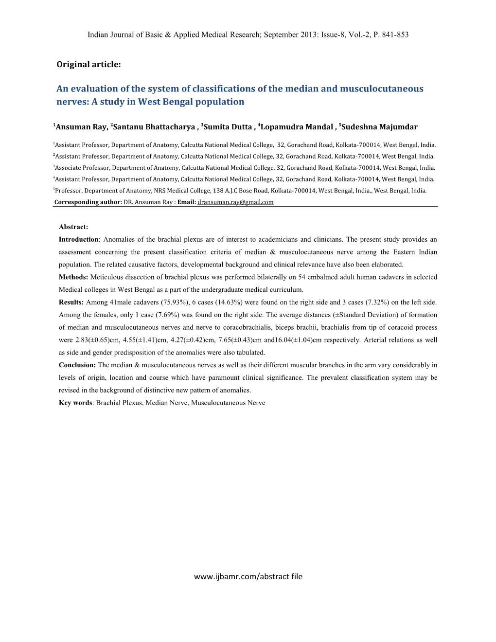 An Evaluation of the System of Classifications of the Median and Musculocutaneous