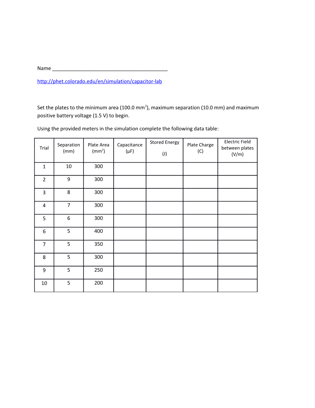 Using the Provided Meters in the Simulation Complete the Following Data Table
